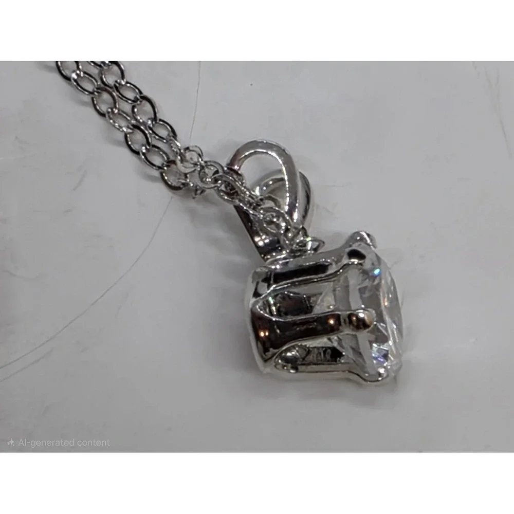 Beautiful Cubic Zirconia Solitaire Pendant Marked With OOC 925 Sterling Necklace